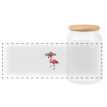 Flamingo Comic Funny Sombrero - Panoramic Cookie Jar with Wooden Lid - white - Front