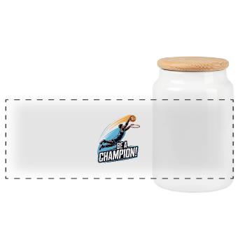 PLAYING BE A CHAMPION - Panoramic Cookie Jar with Wooden Lid - white - Front
