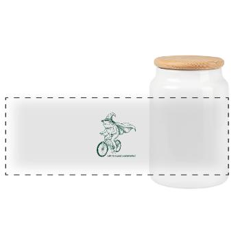 Off To Cause A Kerfuffle Frog On Bike Funny Animal - Panoramic Cookie Jar with Wooden Lid - white - Front