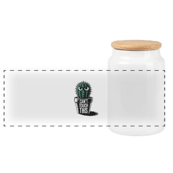 Can't Touch This – Lustiger Kaktus mit Spruch - Panorama Keksdose mit Holzdeckel - Weiß - Vorne