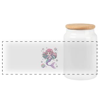 Süße Kawaii Meerjungfrau – Pastell Design - Panorama Keksdose mit Holzdeckel - Weiß - Vorne