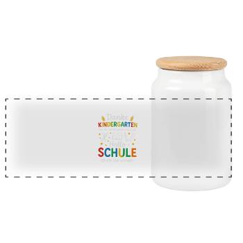 Thank you Kindergarten Hello School Enrollment - Panoramic Cookie Jar with Wooden Lid - white - Front
