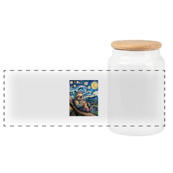 Sloth in Van Gogh style – art meets chill - Panoramic Cookie Jar with Wooden Lid - white - Front
