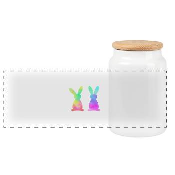 Bunte Osterhasen Aquarell - Panorama Keksdose mit Holzdeckel - Weiß - Vorne