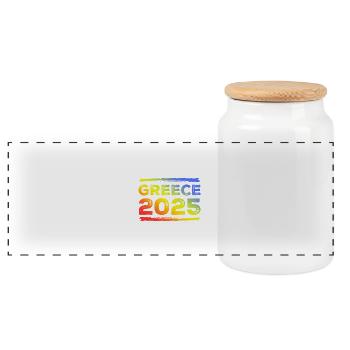 Greece 2025 Bunt - Panorama Keksdose mit Holzdeckel - Weiß - Vorne