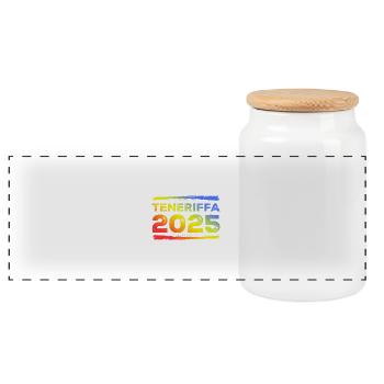 Tenerife 2025 Colorful - Panoramic Cookie Jar with Wooden Lid - white - Front