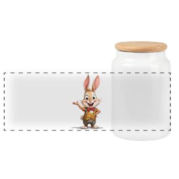 Lapin heureux - Boîte à biscuits avec couvercle en bois - blanc - Devant