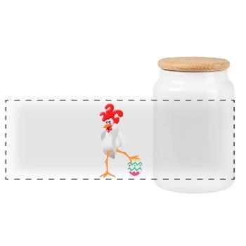 Easter rooster - Panoramic Cookie Jar with Wooden Lid - white - Front