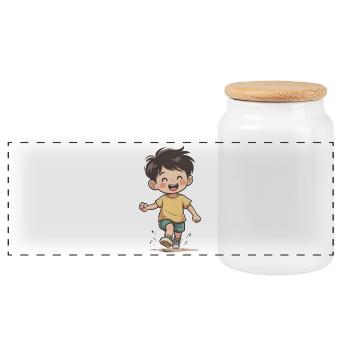 Joyeux garçon qui court - Boîte à biscuits avec couvercle en bois - blanc - Devant