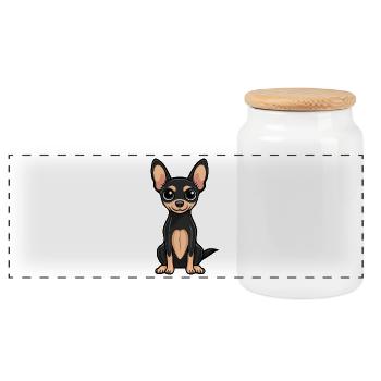 Pinscher Chien Mignon - Boîte à biscuits avec couvercle en bois - blanc - Devant
