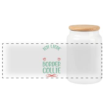I love Border Collie - Panoramic Cookie Jar with Wooden Lid - white - Front