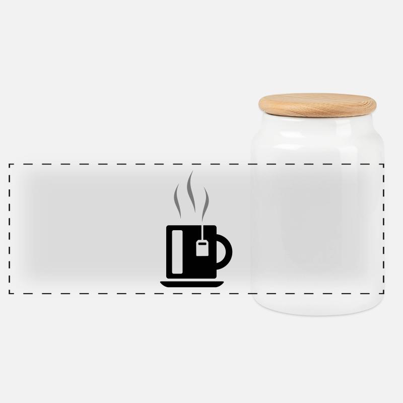 Tasse Tee mit Teebeutel - Panorama Keksdose mit Holzdeckel - Weiß