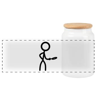 Stickman mit Lupe - Panorama Keksdose mit Holzdeckel - Weiß - Vorne