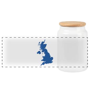 UK MAP - Panoramic Cookie Jar with Wooden Lid - white - Front