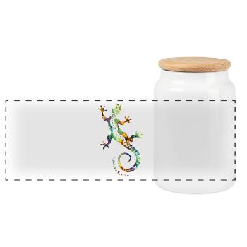 GECKO abstrakt bunt - Panorama Keksdose mit Holzdeckel - Weiß - Vorne