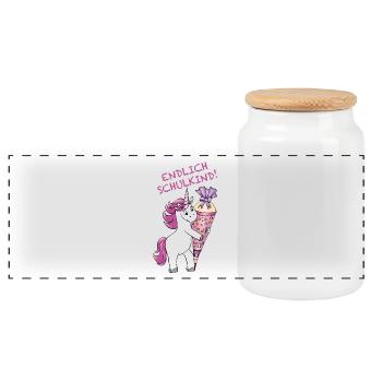 School enrollment Unicorn with sugar cone Back to school - Panoramic Cookie Jar with Wooden Lid - white - Front