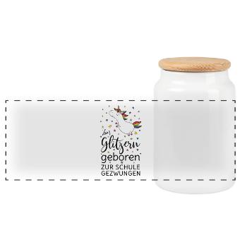 Unicorn Born To Glitter Born To School - Panoramic Cookie Jar with Wooden Lid - white - Front