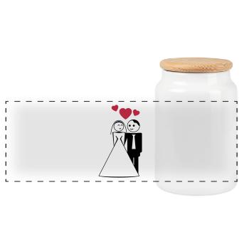 happy wed / newly wed / wedding / stag 2c - Panorama Keksdose mit Holzdeckel - Weiß - Vorne