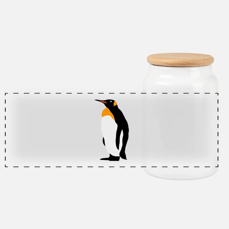 Pinguin - Panorama Keksdose mit Holzdeckel - Weiß