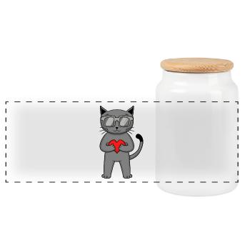 Britisch Kurzhaar Katze mit Sonnenbrille und Herz - Panorama Keksdose mit Holzdeckel - Weiß - Vorne