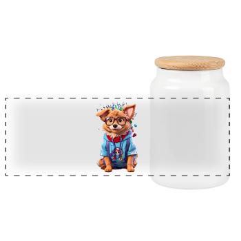 Cute dog - Panoramic Cookie Jar with Wooden Lid - white - Front