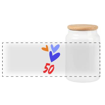 50. 50 YEARS. 50th ANNIVERSARY. BIRTHDAY 50 YEARS. - Panoramic Cookie Jar with Wooden Lid - white - Front