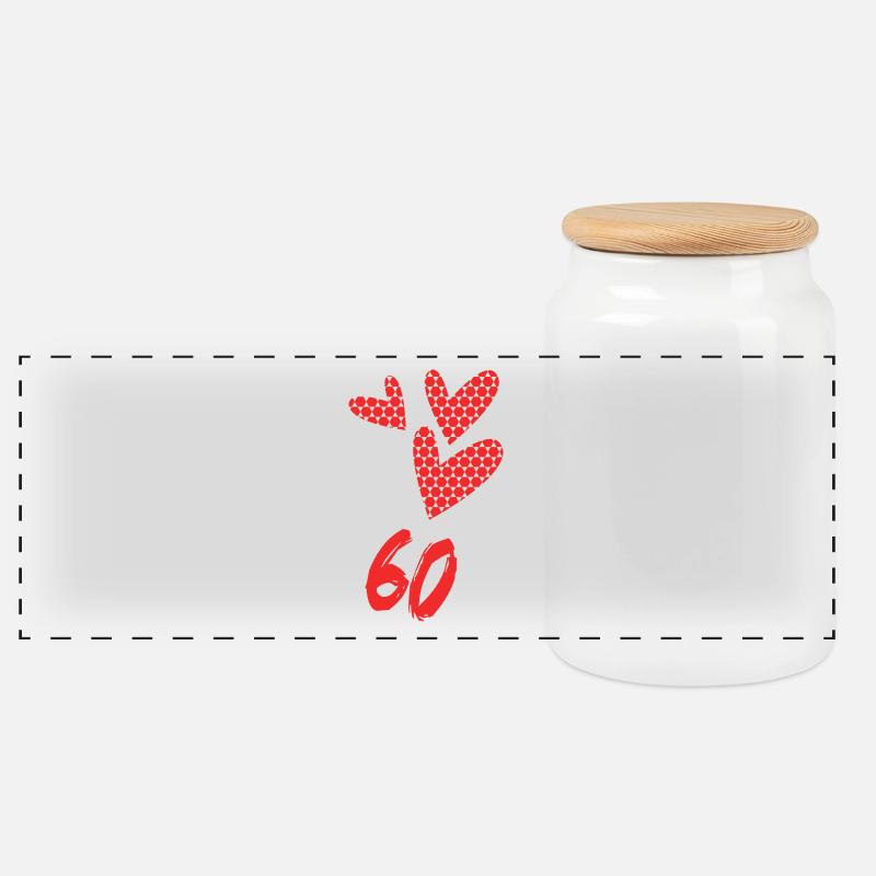 60. 60 JAHRE. 60-JÄHRIGES JUBILÄUM. GEBURTSTAG 60 JAHRE. - Panorama Keksdose mit Holzdeckel - Weiß