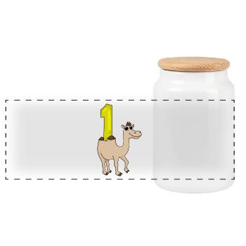 1 Year Old - School Enrollment - Camel Motif - Number 1 - Panoramic Cookie Jar with Wooden Lid - white - Front