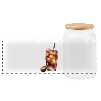 A glass of cold soda drink - Panoramic Cookie Jar with Wooden Lid - white - Front