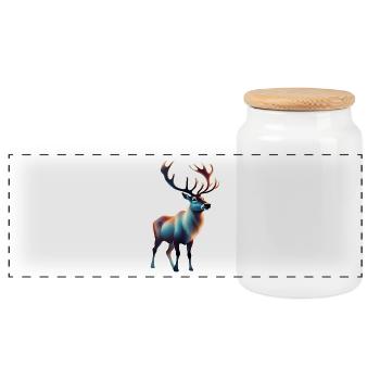 Cool looking reindeer design - Panoramic Cookie Jar with Wooden Lid - white - Front
