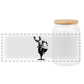 Moine Shaolin - Arts Martiaux Sticker - Boîte à biscuits avec couvercle en bois - blanc - Devant