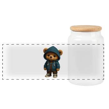 Hoodie Teddy - Panoramic Cookie Jar with Wooden Lid - white - Front