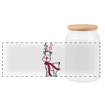 Un renne avec écharpe - Boîte à biscuits avec couvercle en bois - blanc - Devant