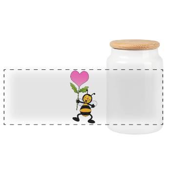 Bee with heart flower - Panoramic Cookie Jar with Wooden Lid - white - Front