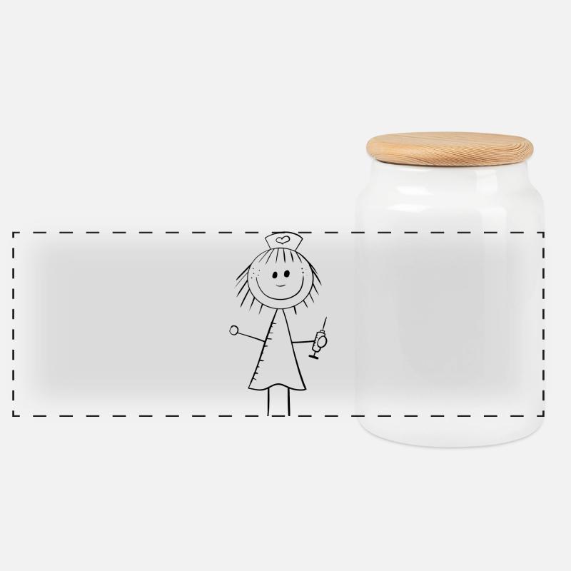 Lustiges Krankenschwester Strichmännchen - Panorama Keksdose mit Holzdeckel - Weiß