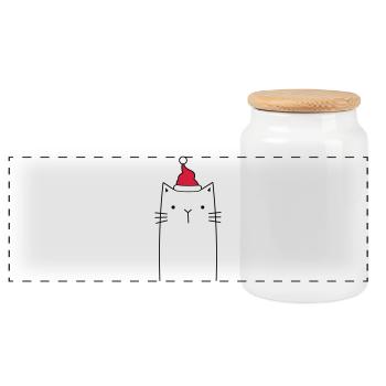 Chat Nikolaus Noël bonnet idée cadeau - Boîte à biscuits avec couvercle en bois - blanc - Devant