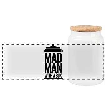 Mad man with a box - Panoramic Cookie Jar with Wooden Lid - white - Front