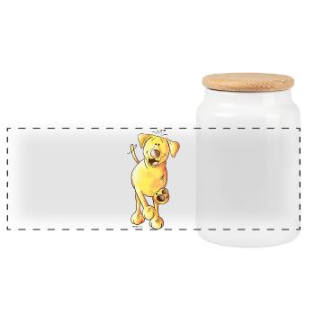 Fröhlicher Labrador - Panorama Keksdose mit Holzdeckel - Weiß - Vorne