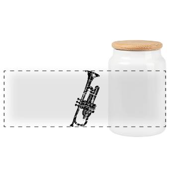Trumpet (Vintage Black) - Panoramic Cookie Jar with Wooden Lid - white - Front