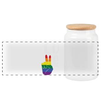 Love Regenbogen Hand Pride LGBTQ Shirt - Panorama Keksdose mit Holzdeckel - Weiß - Vorne