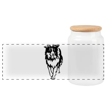 Border Collie - Boîte à biscuits avec couvercle en bois - blanc - Devant