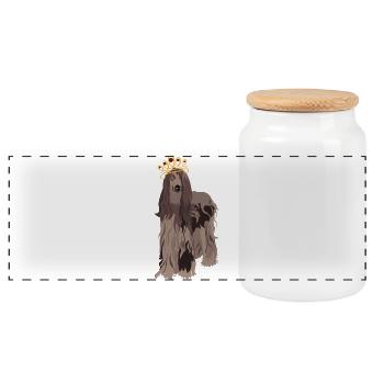 Majestic Dog with Crown - Panoramic Cookie Jar with Wooden Lid - white - Front
