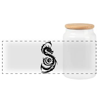 Schwarzer Tribal Fantasy Drache - Panorama Keksdose mit Holzdeckel - Weiß - Vorne