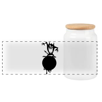 The monster on the black planet - Panoramic Cookie Jar with Wooden Lid - white - Front