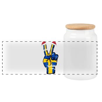 Sweden Flag Christmas Peace Symbol Used - Panoramic Cookie Jar with Wooden Lid - white - Front