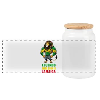 Jamaica lion reggae music - Panoramic Cookie Jar with Wooden Lid - white - Front