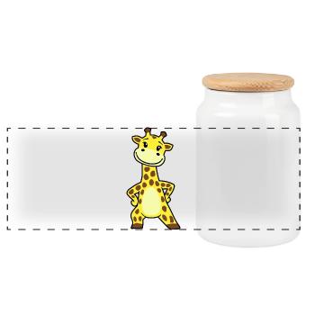 Giraffe - Panoramic Cookie Jar with Wooden Lid - white - Front