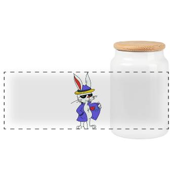 Bunny Bunnies Peace Heart Peace Symbol Disarmament - Panoramic Cookie Jar with Wooden Lid - white - Front