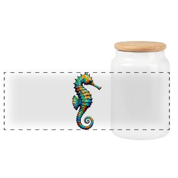 Seahorse - Panoramic Cookie Jar with Wooden Lid - white - Front