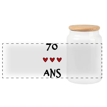 70. 70 JAHRE. 70. JAHRESTAG. 70-JÄHRIGES JUBILÄUM. - Panorama Keksdose mit Holzdeckel - Weiß - Vorne